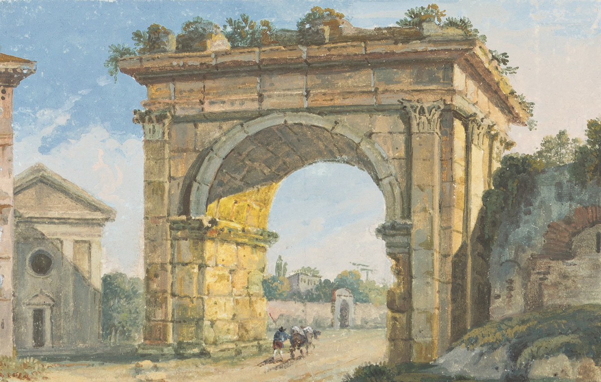 CARLO LABRUZZI (Rome 1748-1817 Perugia) Group of 4 gouache drawings with Roman sites.